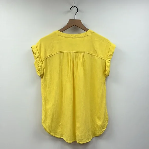 Ann Taylor LOFT Woven Gauze Button Down Dolman Sleeve Linen Shirt Yellow XS - Picture 5 of 8